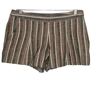 THEORY Striped Linen Wyndell Fascinate Dress Shorts, Dark Sand (NWT) - 12